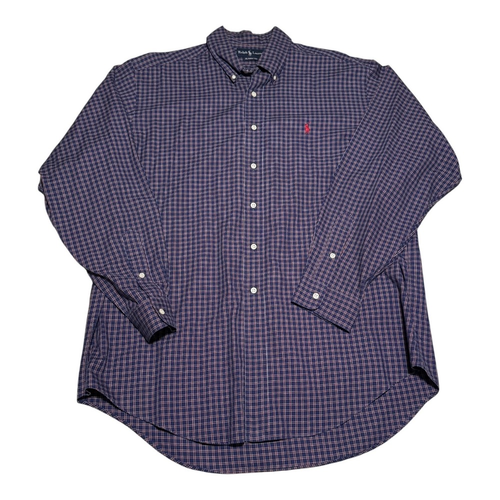 Ralph Lauren Classic Fit Checkered Blue/Red Casual Button Up Long Sleeve Mens XL